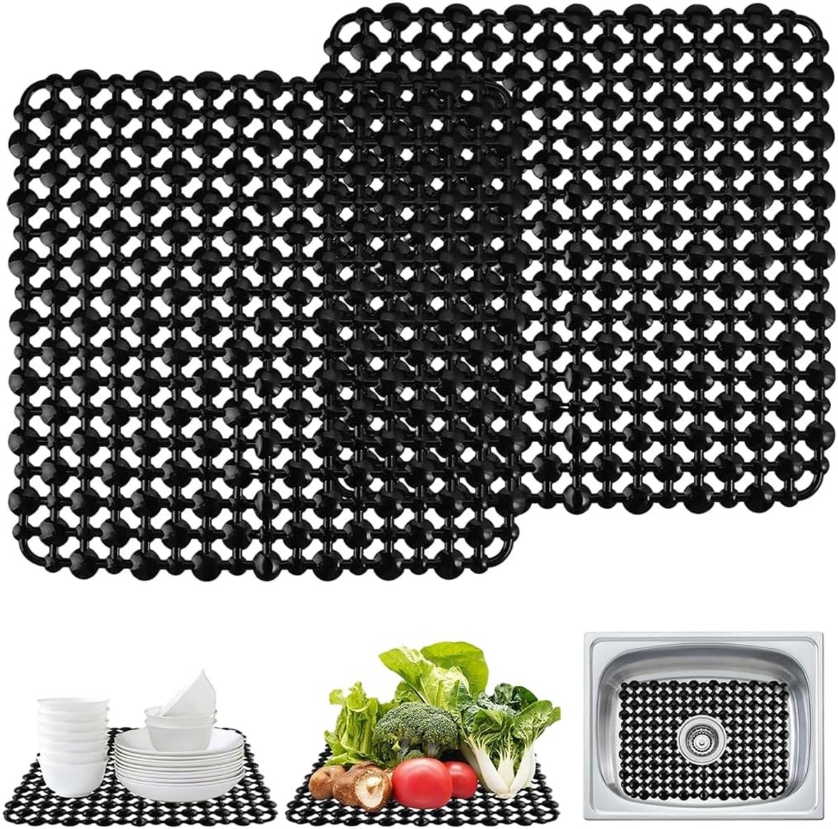 Set van 2 gootsteenmatten, zelf op maat gesneden spoelbakmat voor keukenspoelbakken, snel aflopende spoelbakmat voor - ShopVlot