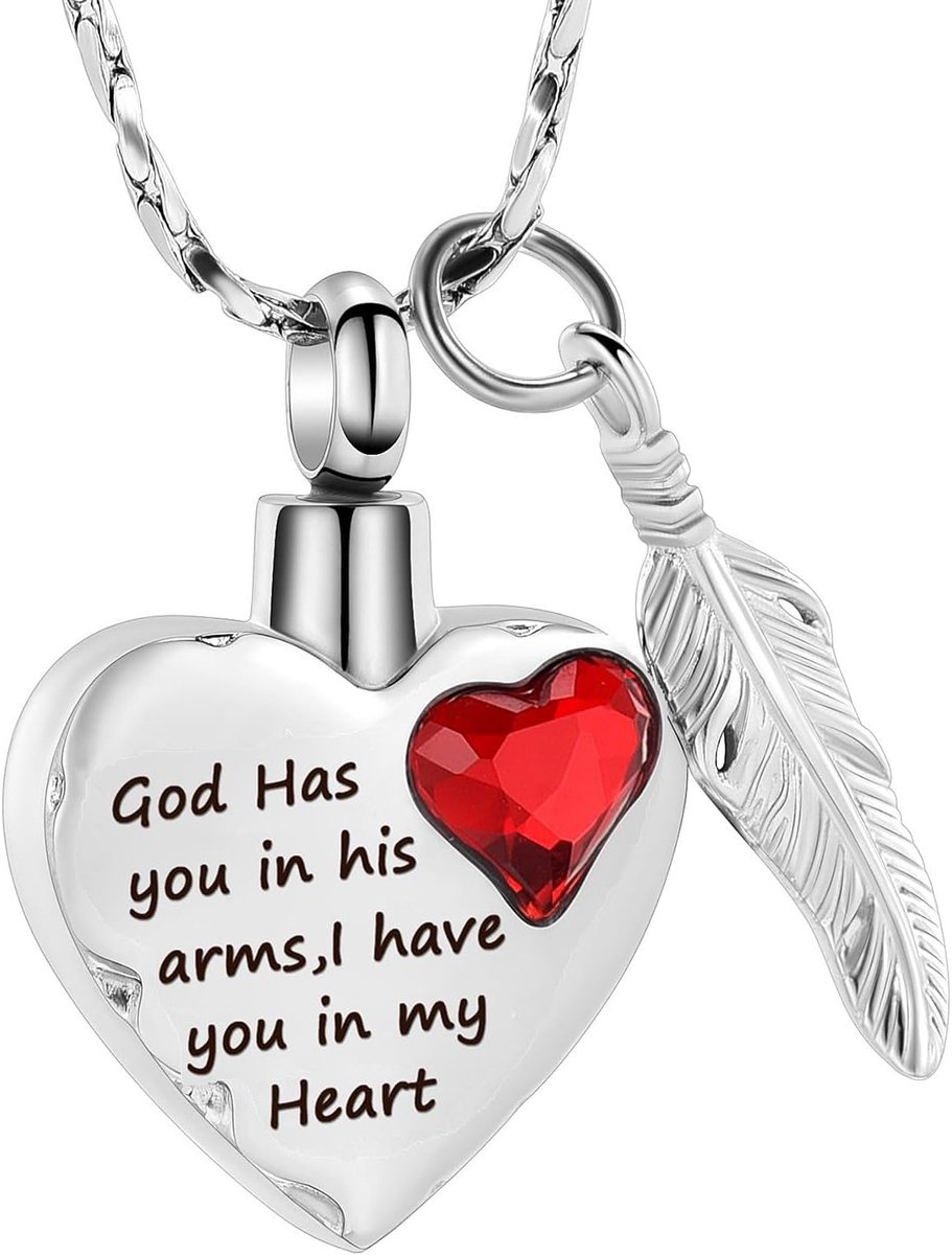 Heart Urn Necklace for Ash Cremation Jewelry Urn Necklace for Ash - Your Wings Were Ready But My Heart Was Not (Red) - ShopVlot