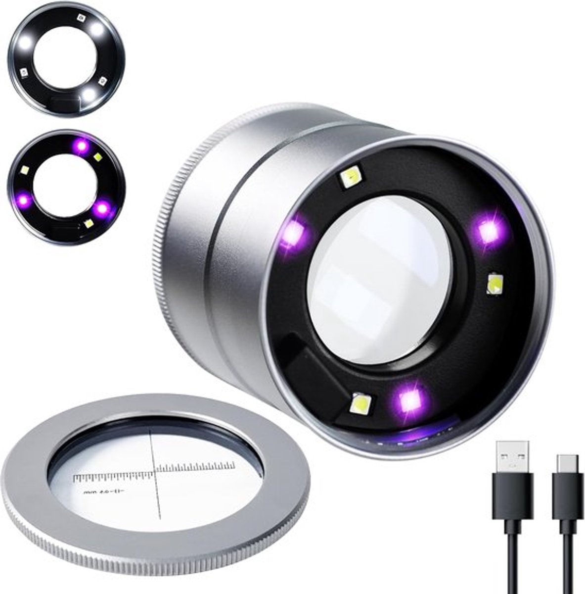 SnelShoppen - 10X LED Loupe Vergrootglas met UV Licht - 30mm Lens Vergrootglas voor Sieraden, Munten, Diamanten en Postzegels - Draagbaar en Oplaadbaa