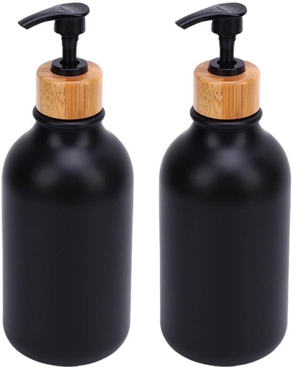 Zeepdispenser 500 Ml - Zeepdispenser Set - Houten Pomp - Zwart - Duurzaam - Eenvoudig te Vullen - Lotiondispenser