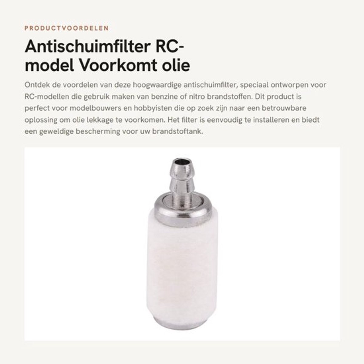 Antischuimfilter 100% nieuw - Benzine/Nitro Filter - RC-model Accessoire - Zwaar Wol - Eenvoudig te Installeren - Voorkomt Olie Leken - Brandstoffilter