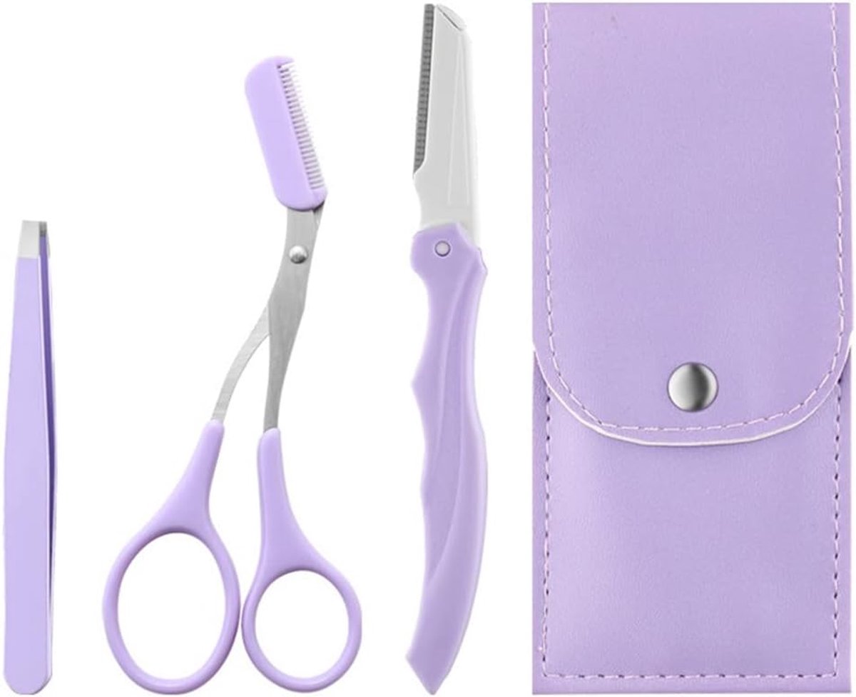 Eyebrow Set 4-delig - Scherpe Scharen - Inclusief Scheermes en Tweezers - Voor Preciese Oogbrowverzorging - ShopVlot
