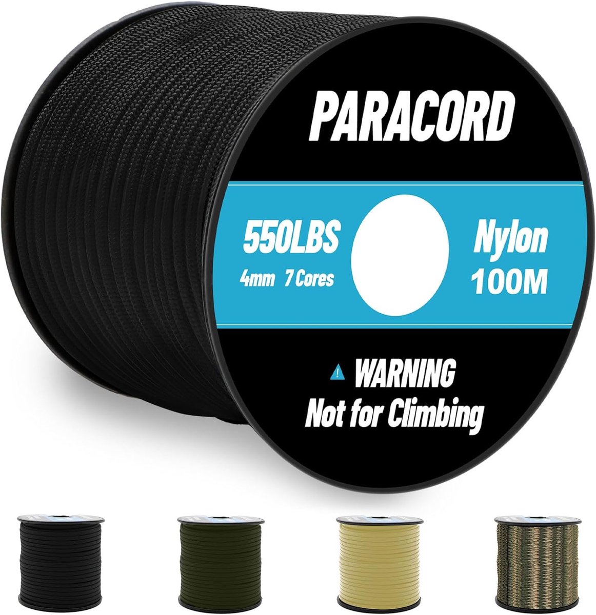 Paracord 550 nylon touw 100 m - 4 mm zwart - 7 kern draden - ideaal voor survival en armbanden - ShopVlot