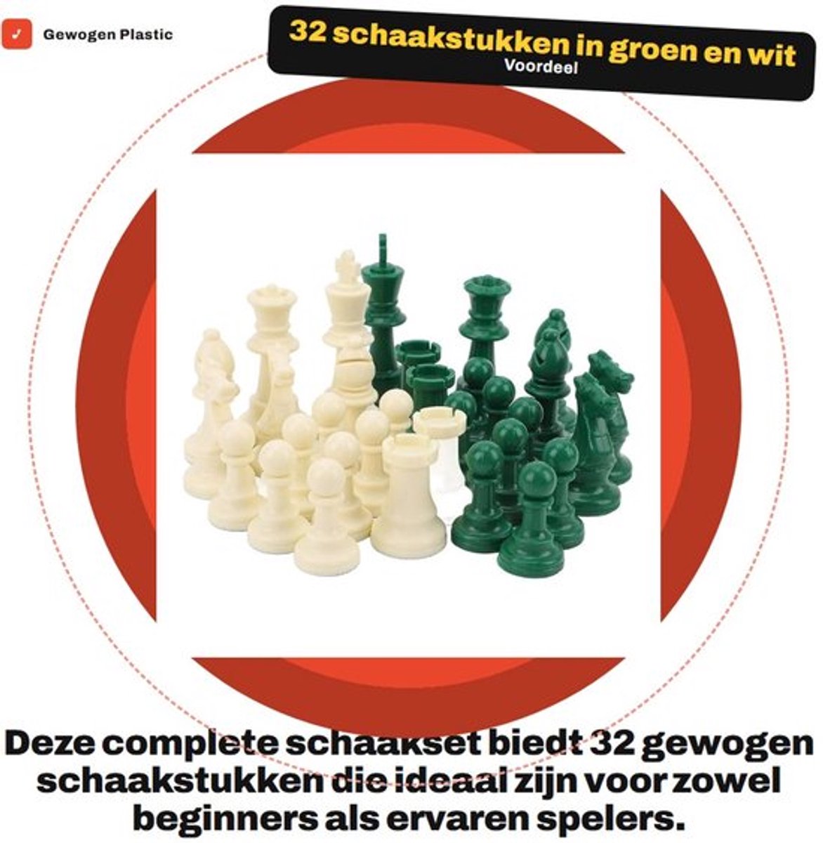 Schaakstukken Gewogen - 32 Stuks Set - Duurzaam PP Plastic - Stabiliteit - Geschikt voor Beginners en Gevorderden - Elegante Groene/Witte Kleur - Schaakset