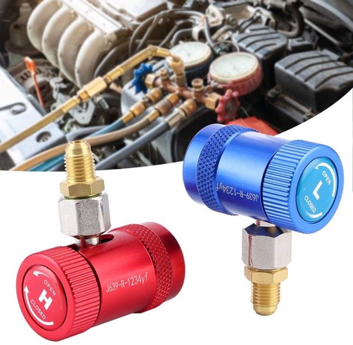 R1234yf Snelkoppelingen - Handmatige Koppelingen - Blauw/Rood - Hoge/Lage Druk - Adapterset voor Airconditioning - Geschikt voor R1234yf