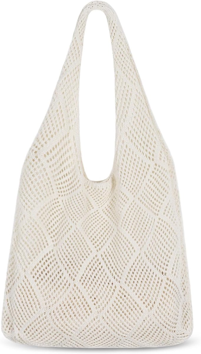 Hobo tas beige - gehaakt - trendy mesh strandtas - perfect voor op vakantie - ShopVlot