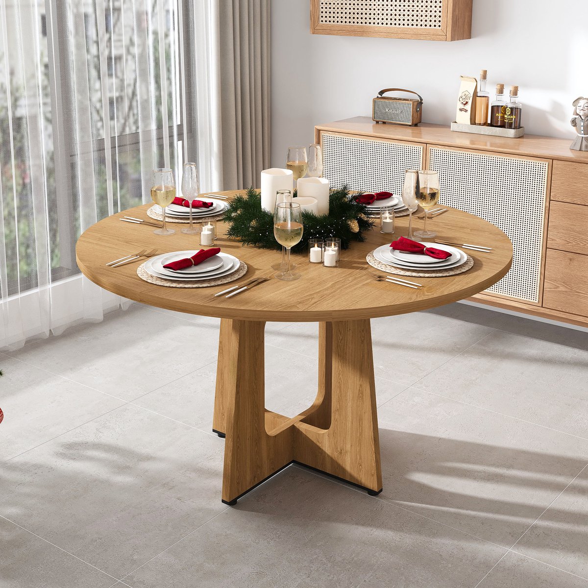 MODFU Ronde Eettafel - MDF Met Eikenfineer - Modern - Eetkamer - Eikenkleur - 120 Cm