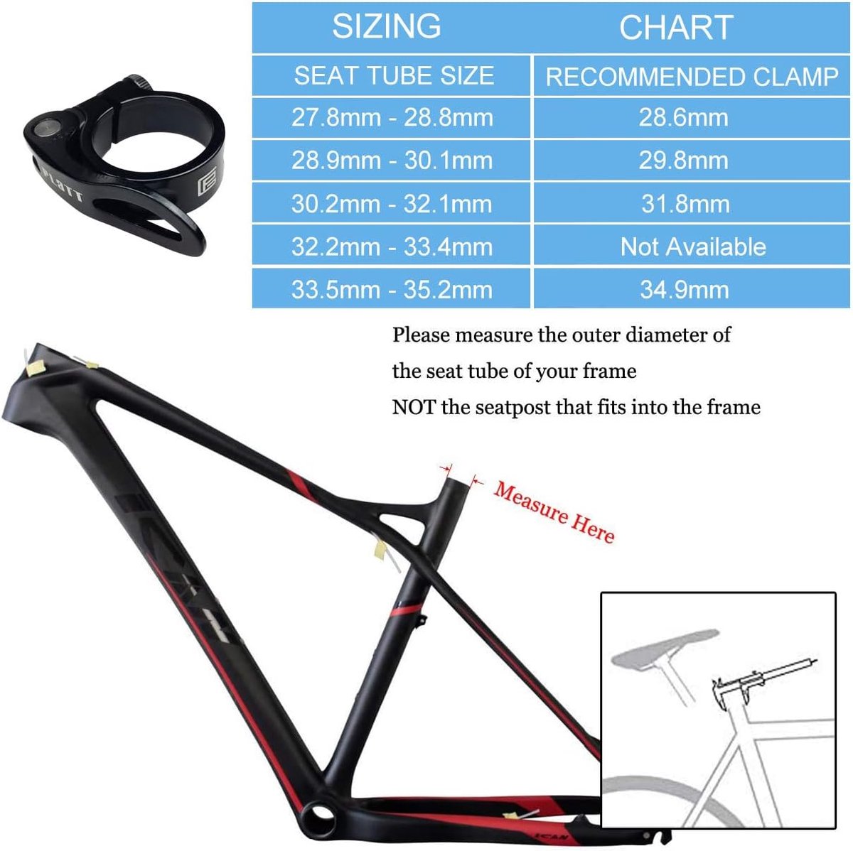 SnelShoppen - Fiets zadelklem met snelspanner - Aluminium legering - 28.6/31.8/34.9 mm - Rood - Lichtgewicht en duurzaam