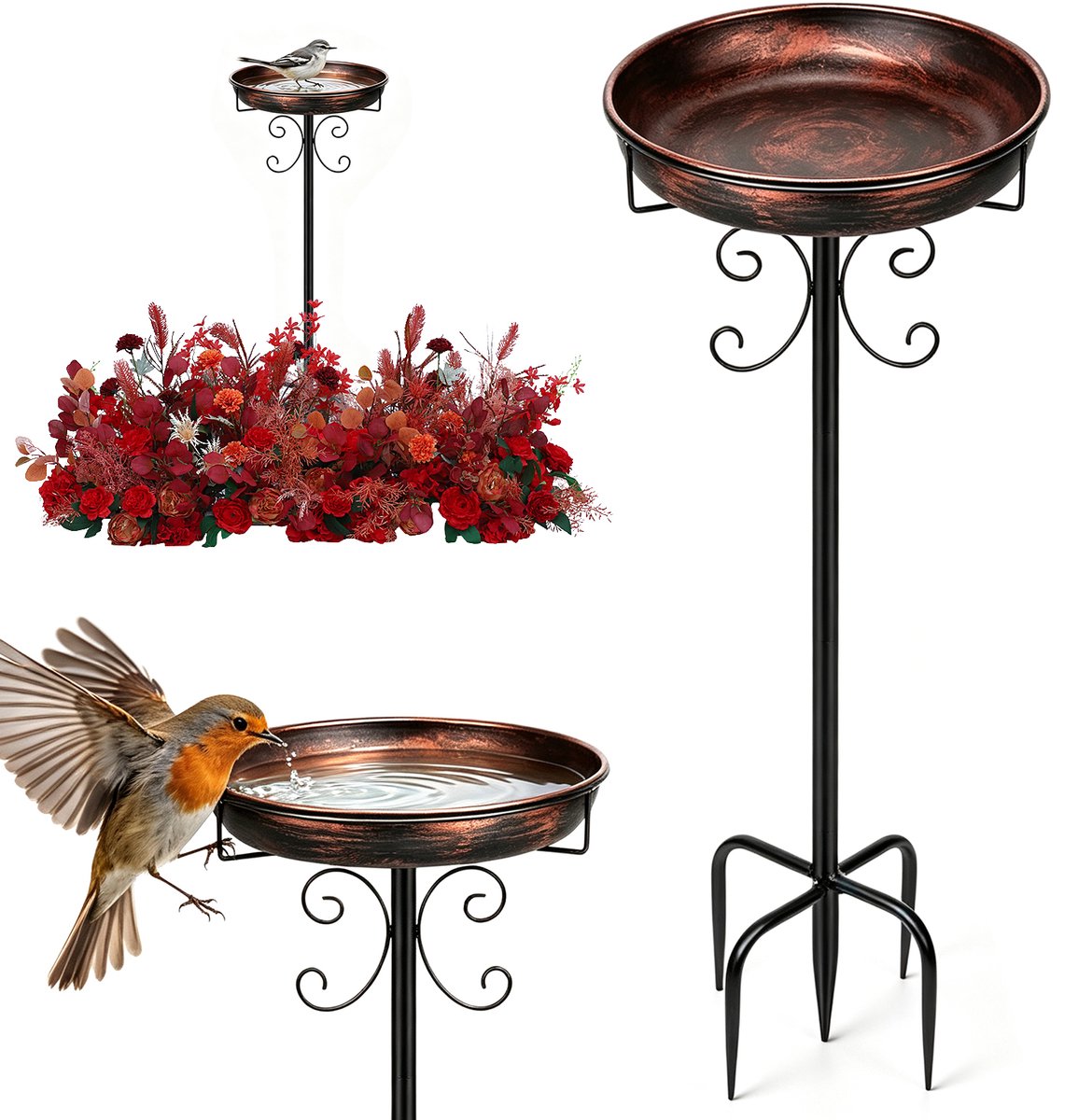 Vogeldrinkschaal voor Tuinvogels - Vogelbadje - Vogeldrinkbakken - Antiek Brons - Afneembaar - 30,5 cm - Vintage Decoratie - Vogelbad op Voet - Voor Tuin en Kolibries