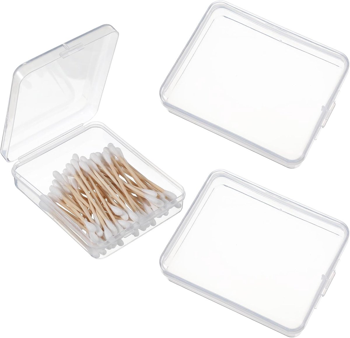 Opbergdozen voor watjes - 3-delig set - transparant kunststof - georganiseerd badkameraccessoires - ShopVlot