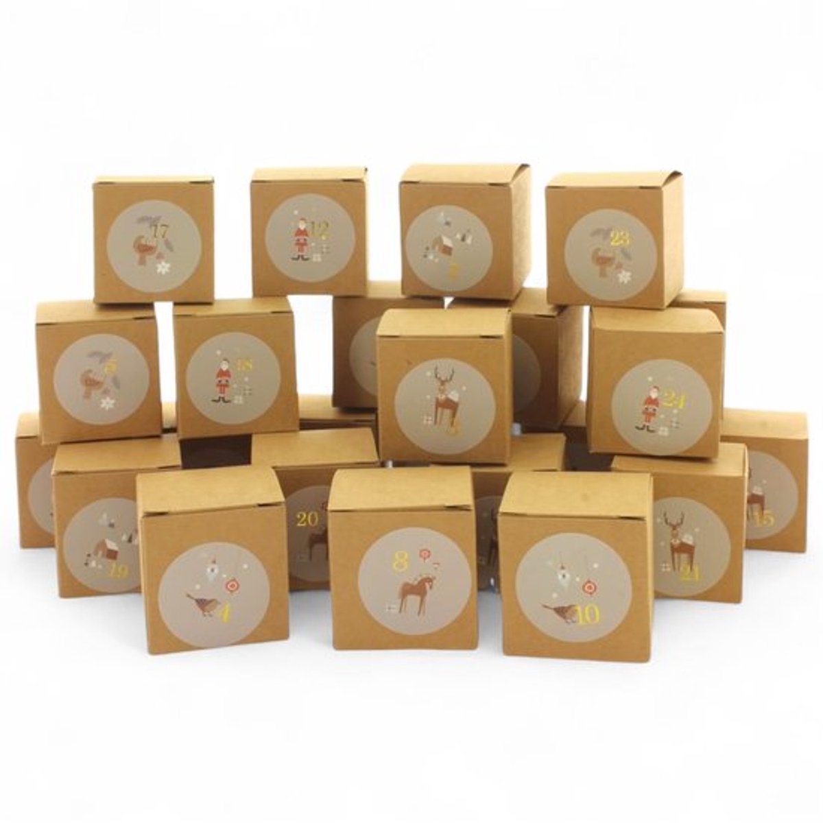 Adventskalender om zelf te vullen - 24 Doosjes - Doe-het-zelf - Karton - Cijferstickers - Knutselen - Persoonlijke invulling - Doe-het-zelf Kalender