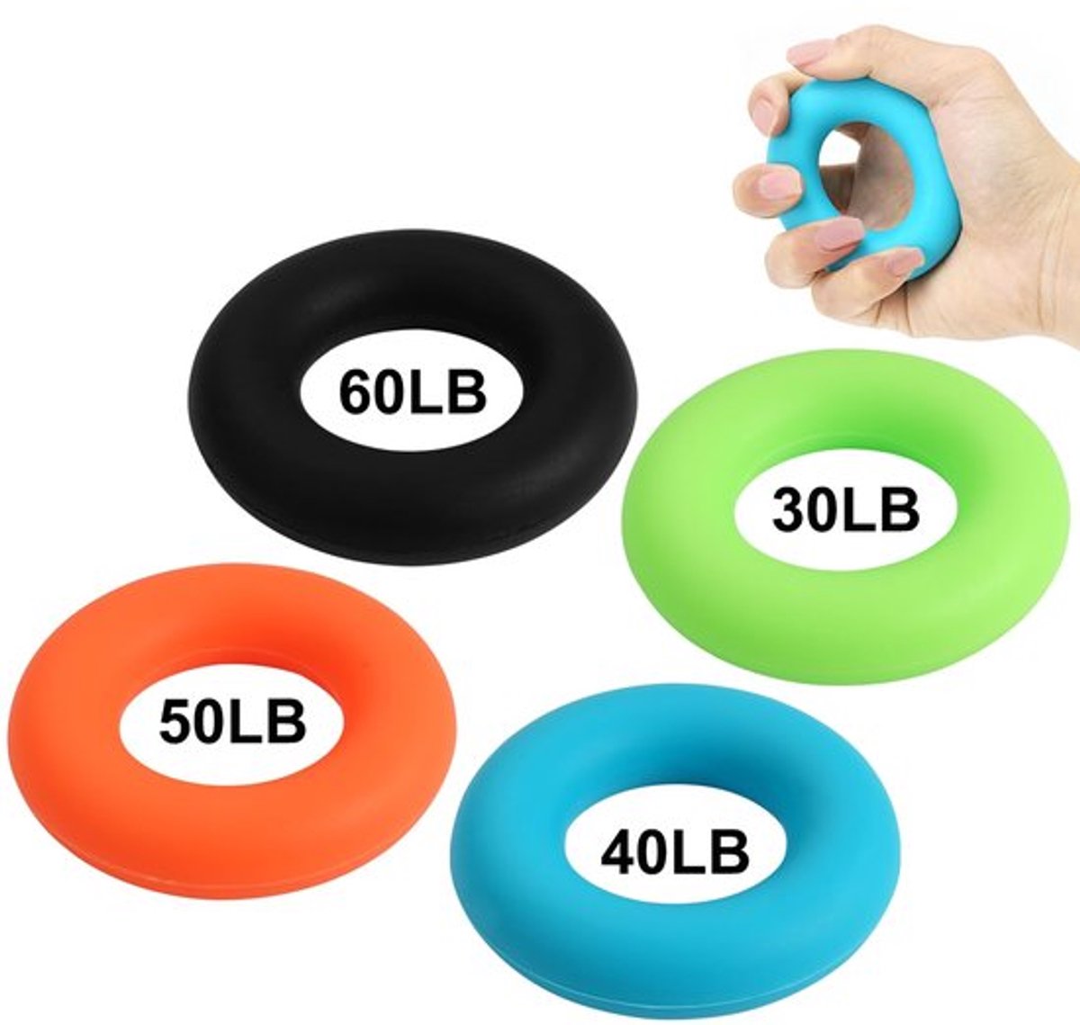 Vingertrainer Siliconen Ringen - Grip Trainer - Spiertrainer voor Sport - Draagbaar - 4 Stuks - Verbeter Kracht en Snelheid - Griptrainer