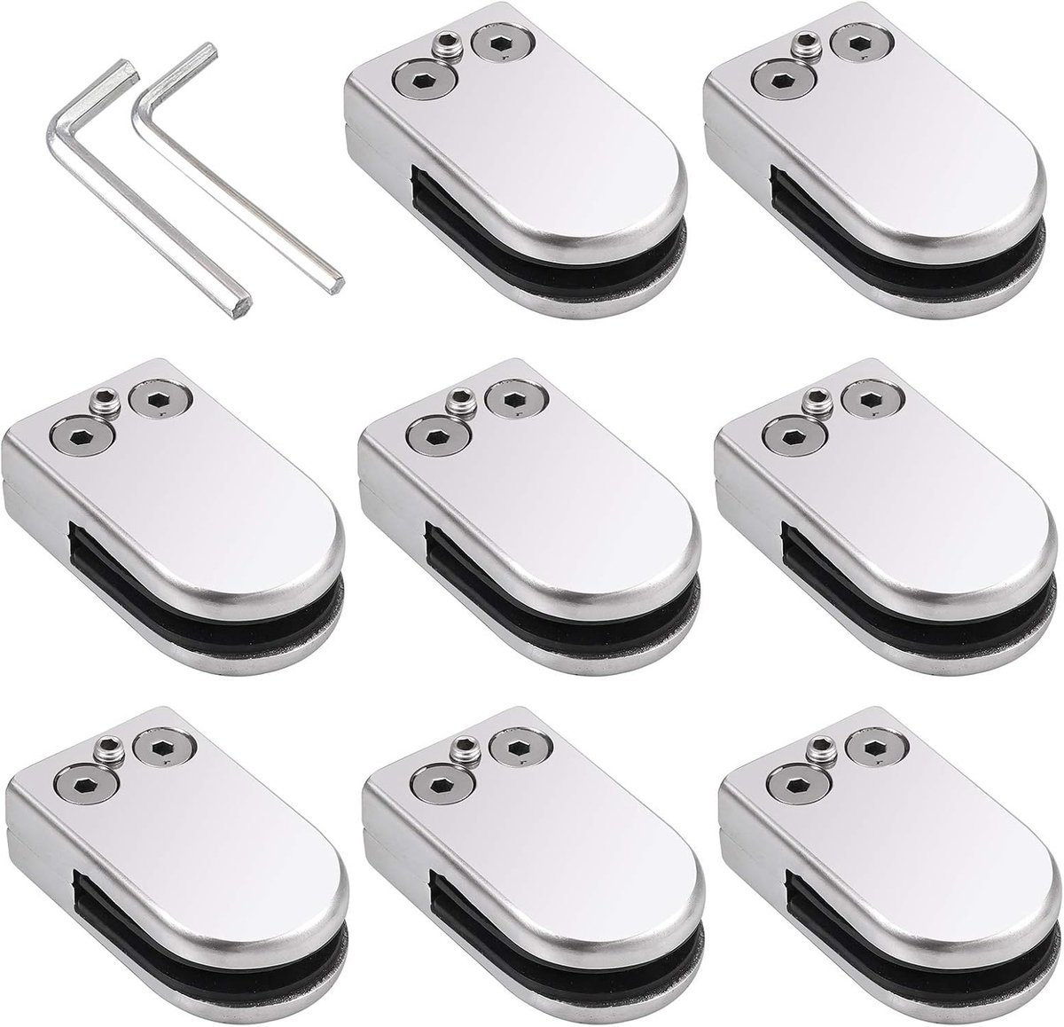 Proster 6-8mm 8PCS Stainless Steel 304 Clamps Adjustable Glass Bracket Flat Back for Balustrade Stair Railing, Silver - ShopVlot