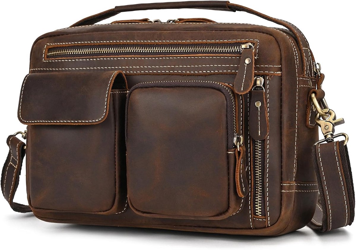 Men Shoulder Bag Vintage Leather Messenger Bag for Men Travel Business Crossbody Bag Casual Handbags - ShopVlot