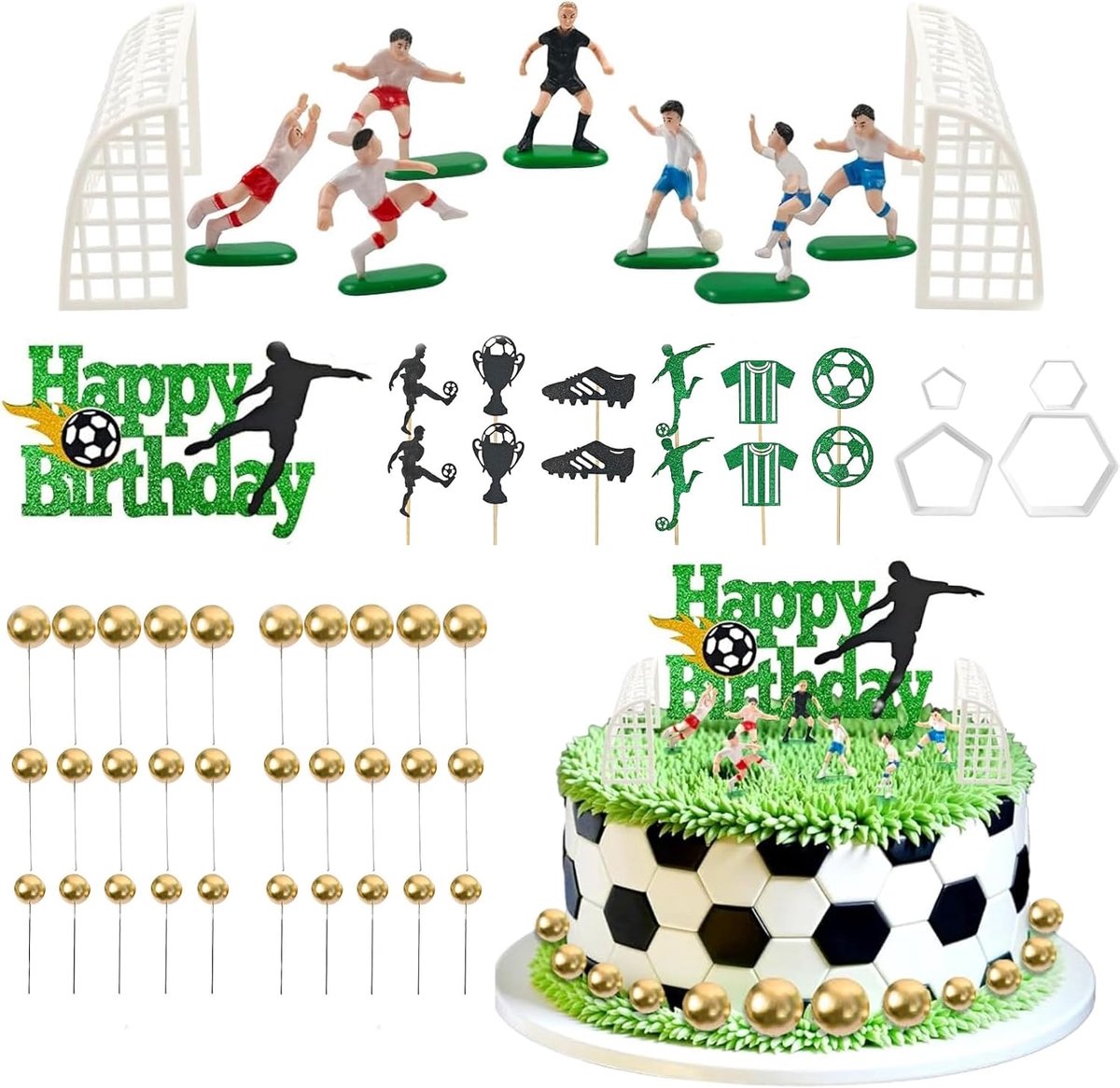 56 Pieces Cake Decorations, Soccer, Cake Decoration, Soccer, Birthday Decoration, Birthday Cake Topper for Birthday - ShopVlot