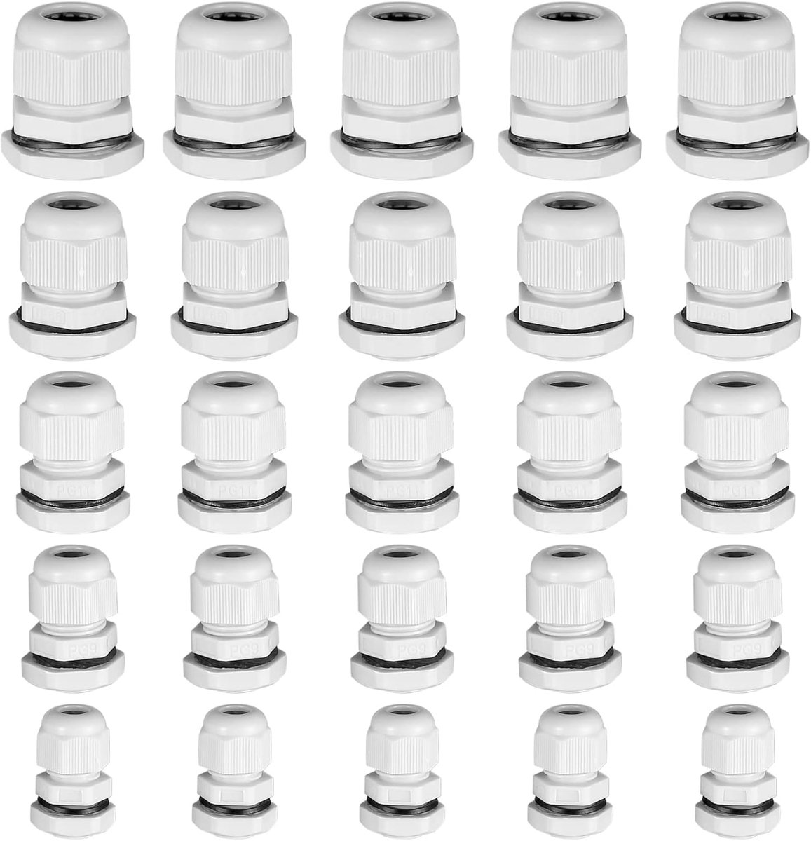 Pack of 25 Cable Screw Connection Set, Cable Guts, Waterproof, Cable Glands, PG7, PG9, PG11, PG13.5, PG16 - ShopVlot