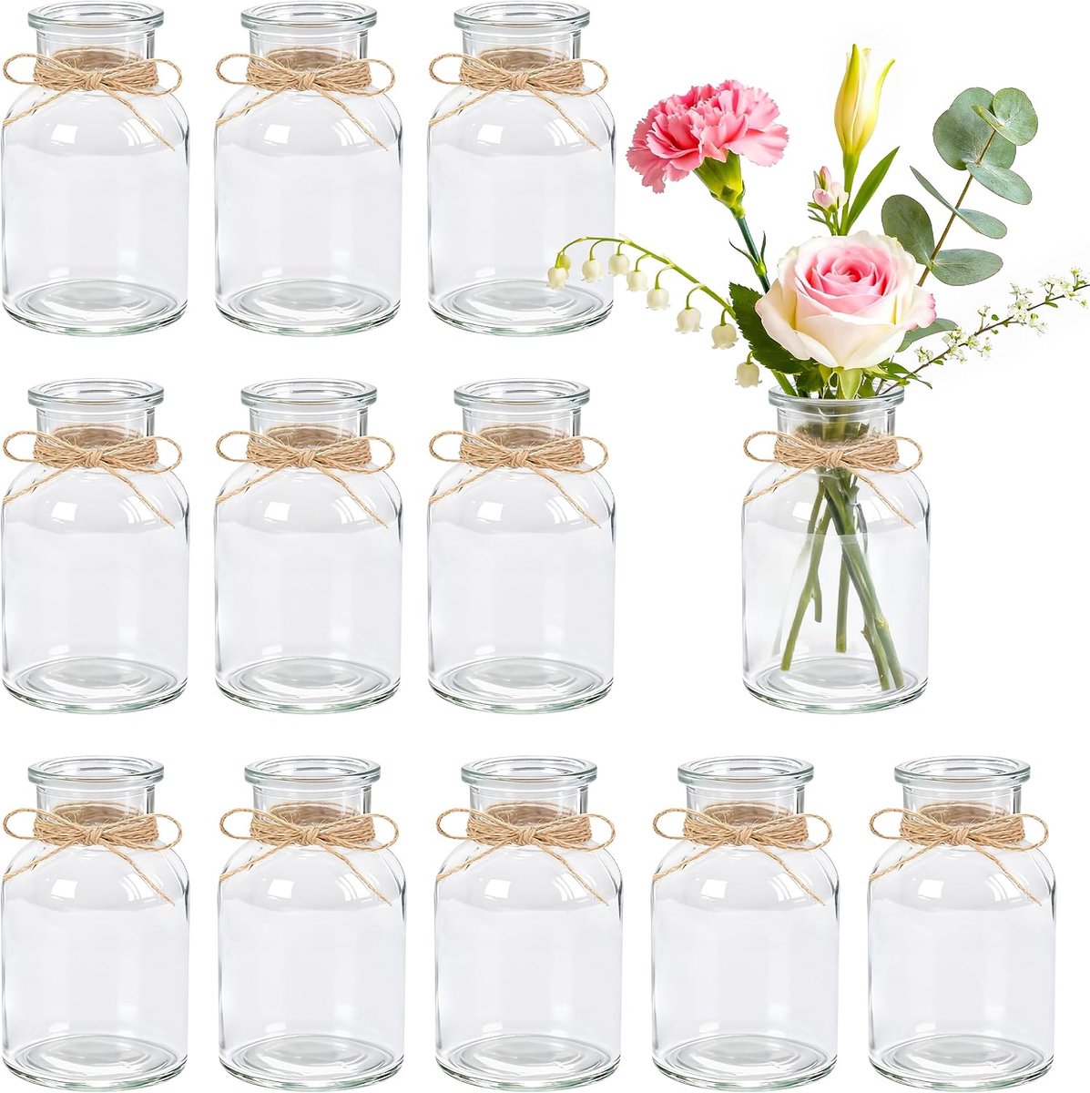 BTSD-home 12 Pcs Flower Vases, Small Vases for Table Decoration, 125ml, Glass Vase, Ideal for Wedding Decoration - ShopVlot