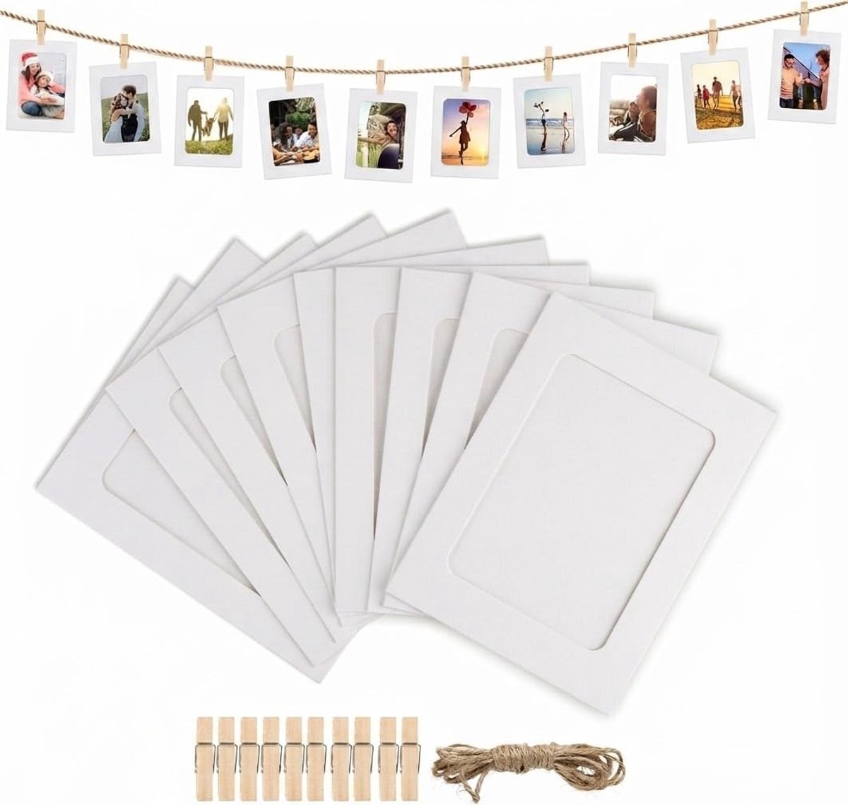 20 stuks fotoslinger, fotolijn met klemmen, doe-het-zelf, kraftpapier, fotolijst, 11,5 x 15,5 cm, hangende - ShopVlot