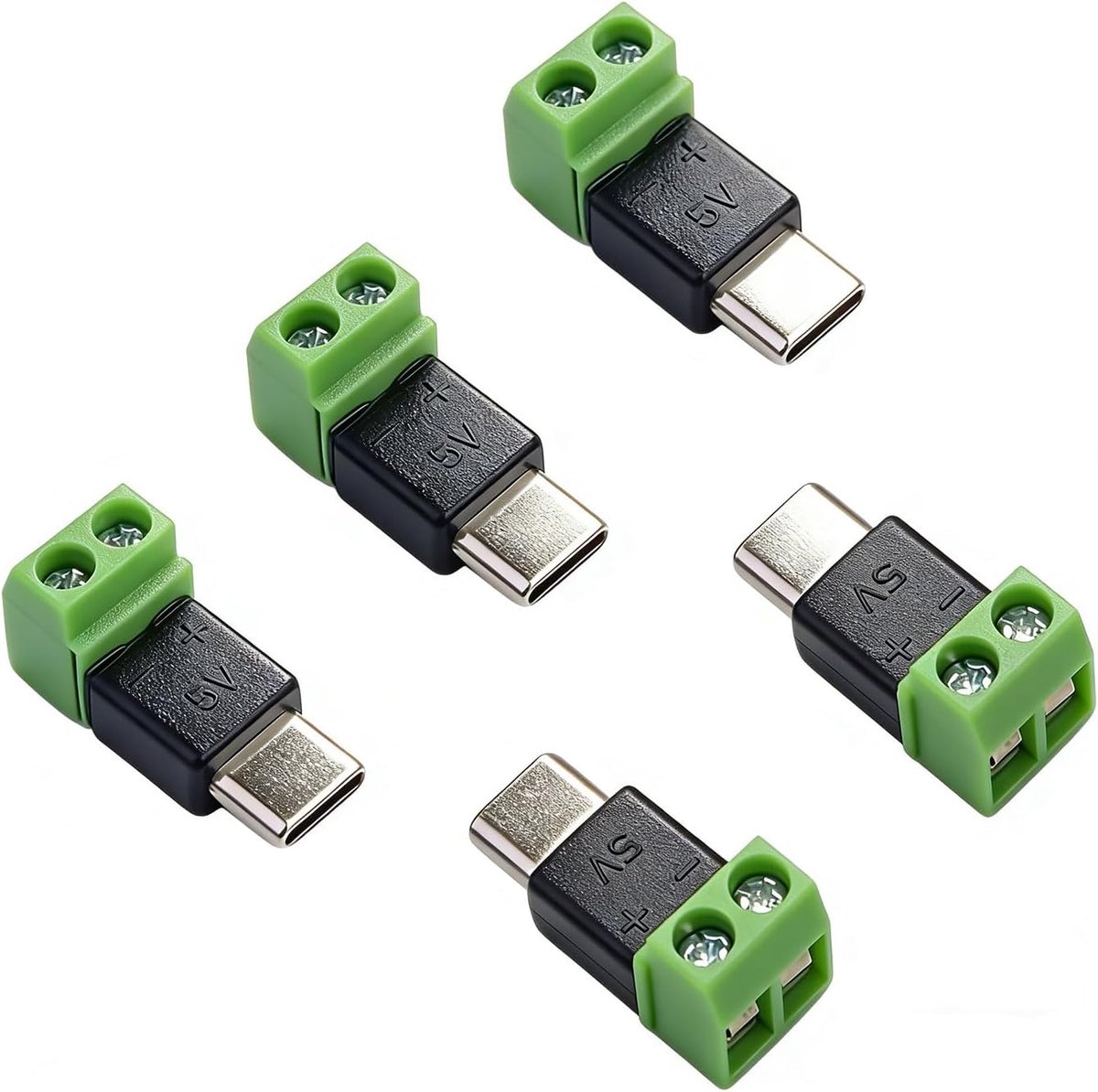 Pack of 5 USB-C to 2 Pin Screw Clamp Adapter, Solderless Clamp Adapter 5V, Type-C Male to Terminal Block for Cameras - ShopVlot