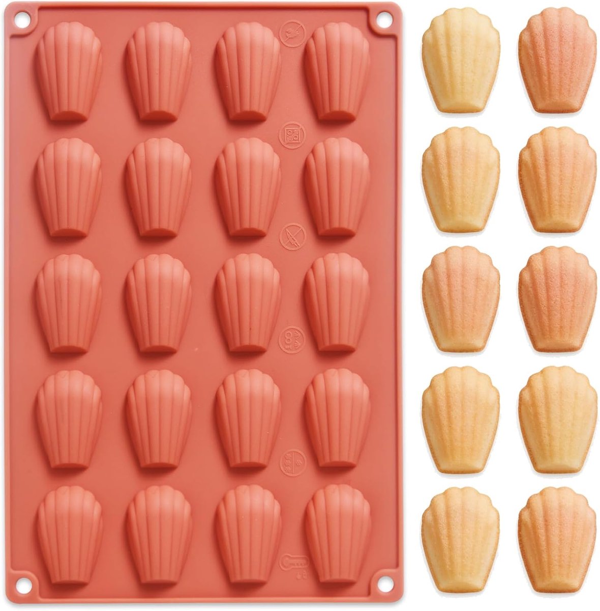 Silicone Madeleine Baking Mould, 20 Baking Moulds, Non-Stick Coating, Terracotta, for Madeleine and Pastry - ShopVlot