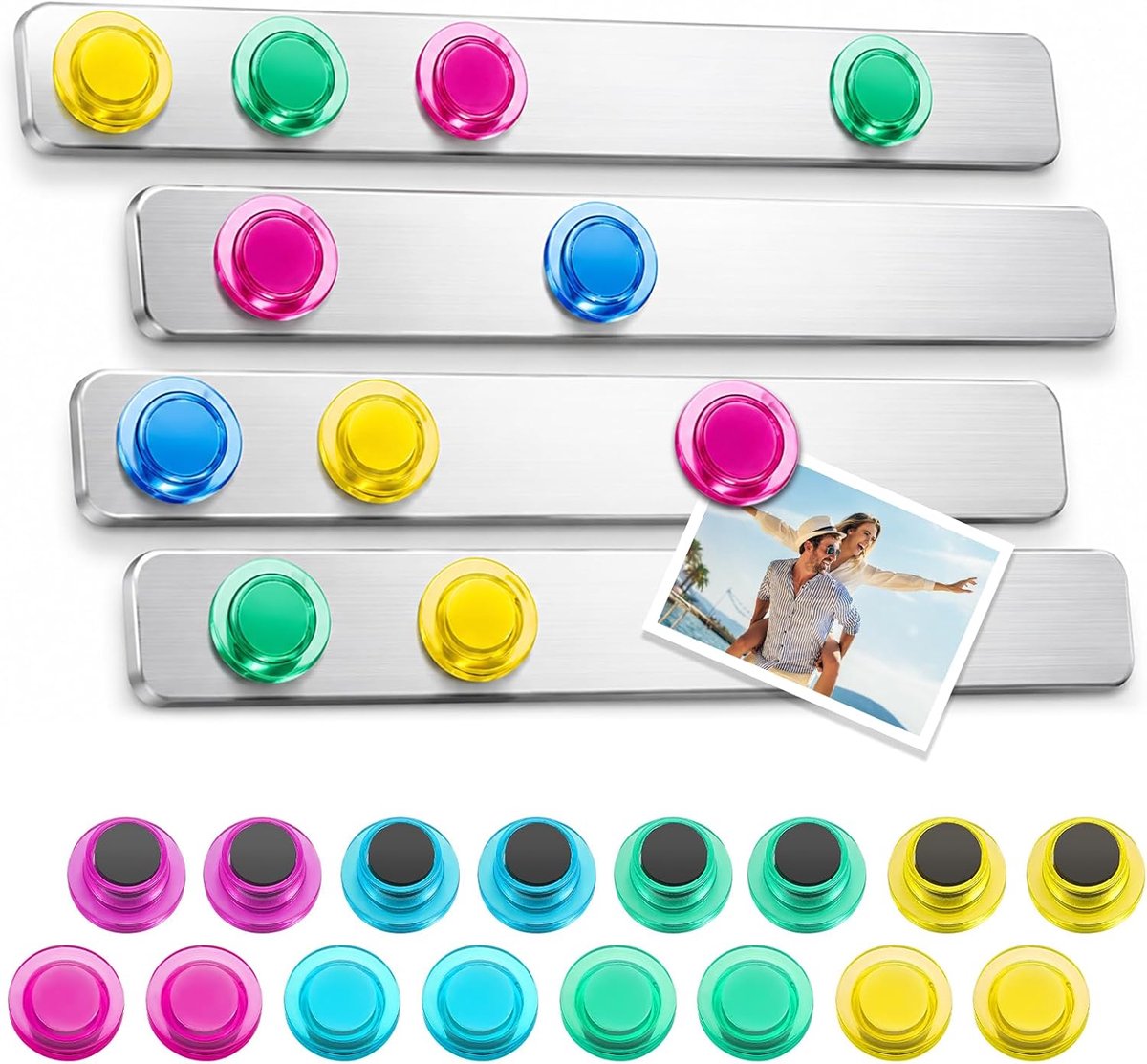 DESPOINA 4 stuks magneetbord, zelfklevende magneetband, wandmagneetbord met 16 kleurrijke transparante magneten - ShopVlot