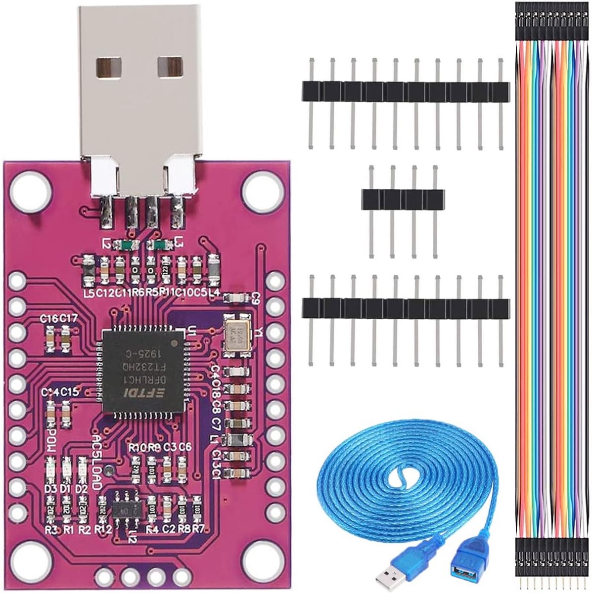 FT232H Multi-function Module CJMCU FT232H USB to JTAG UART/FIFO SPI/I2C Module, with Pinheader USB Extension Cable - ShopVlot