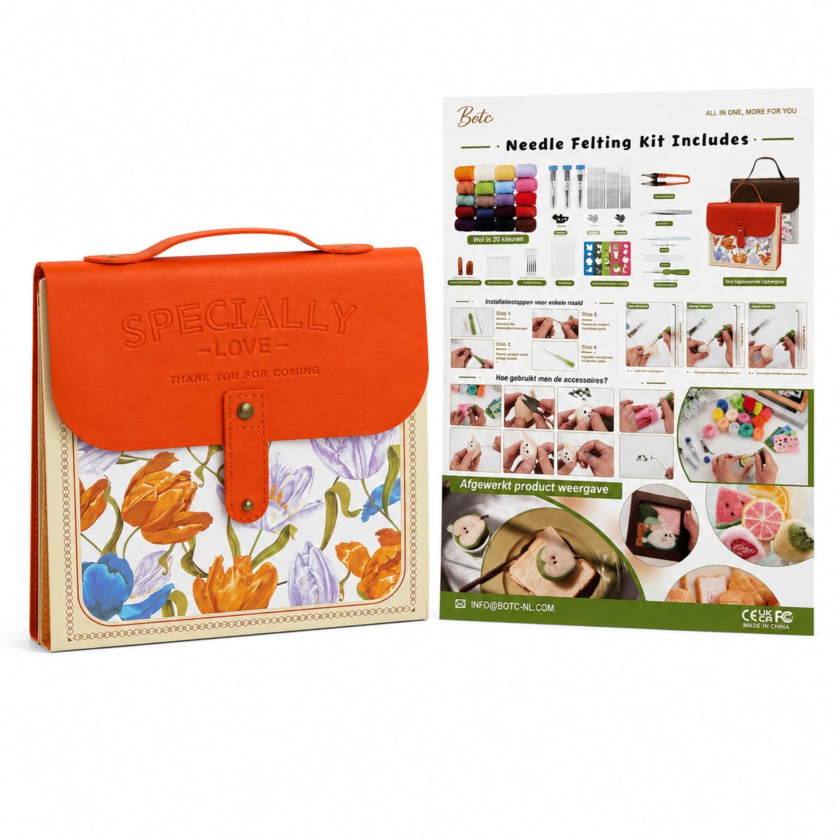 BOTC Naaldvilten - Starterset - Incl. Tools en doos - Needle felting - Pakket - Gekaarde wol - Viltnaalden - Oranje — afbeelding 10