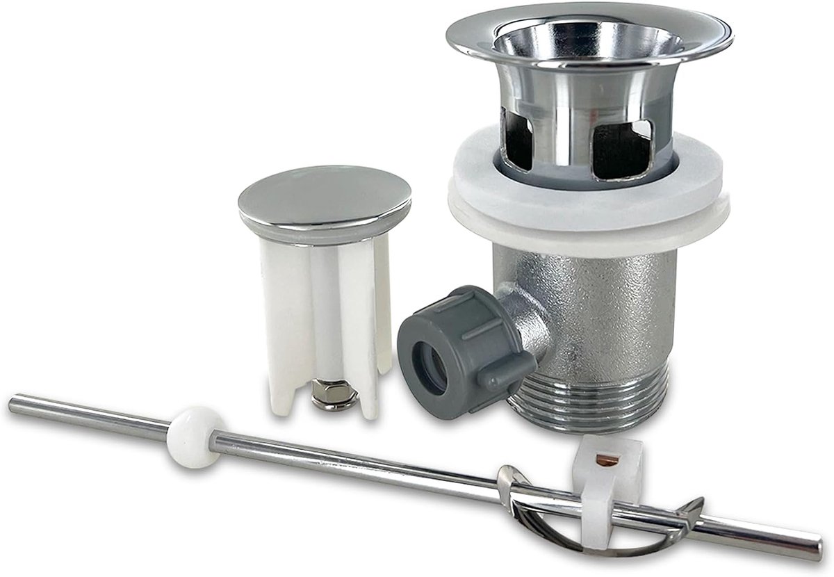Drain fitting, drain valve, 1 1/4 inch, with eccentric and drain stopper for washbasin, washbasin fittings - ShopVlot