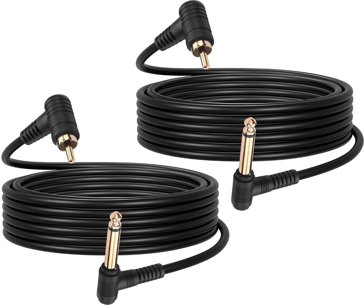 CERRXIAN 2pcs 90 Degree RCA to 6.35 Audio Cable, Gold Plated Angled RCA Plug to 90 Degree 1/4 Inch Male -TS Audio - ShopVlot