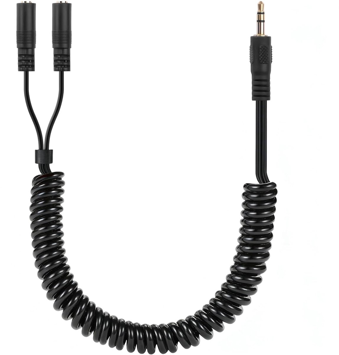 CERRXIAN 3.5mm TRS Audio Splitter Coil Cable, Dual 3.5mm Coil Cable, 1/8 Inch TRS Plug to 2 Way Y Splitter Cable with - ShopVlot