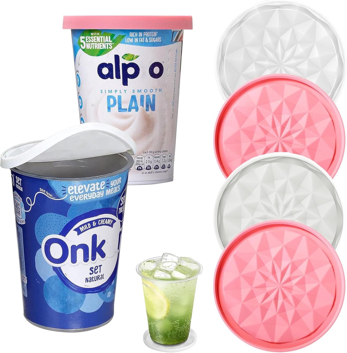 Yogurt Lids 500G, Reusable Silicone Lids for Yogurt Cups, Large Silicone Lids, Reversible For Use As Coaster, Suitable - ShopVlot