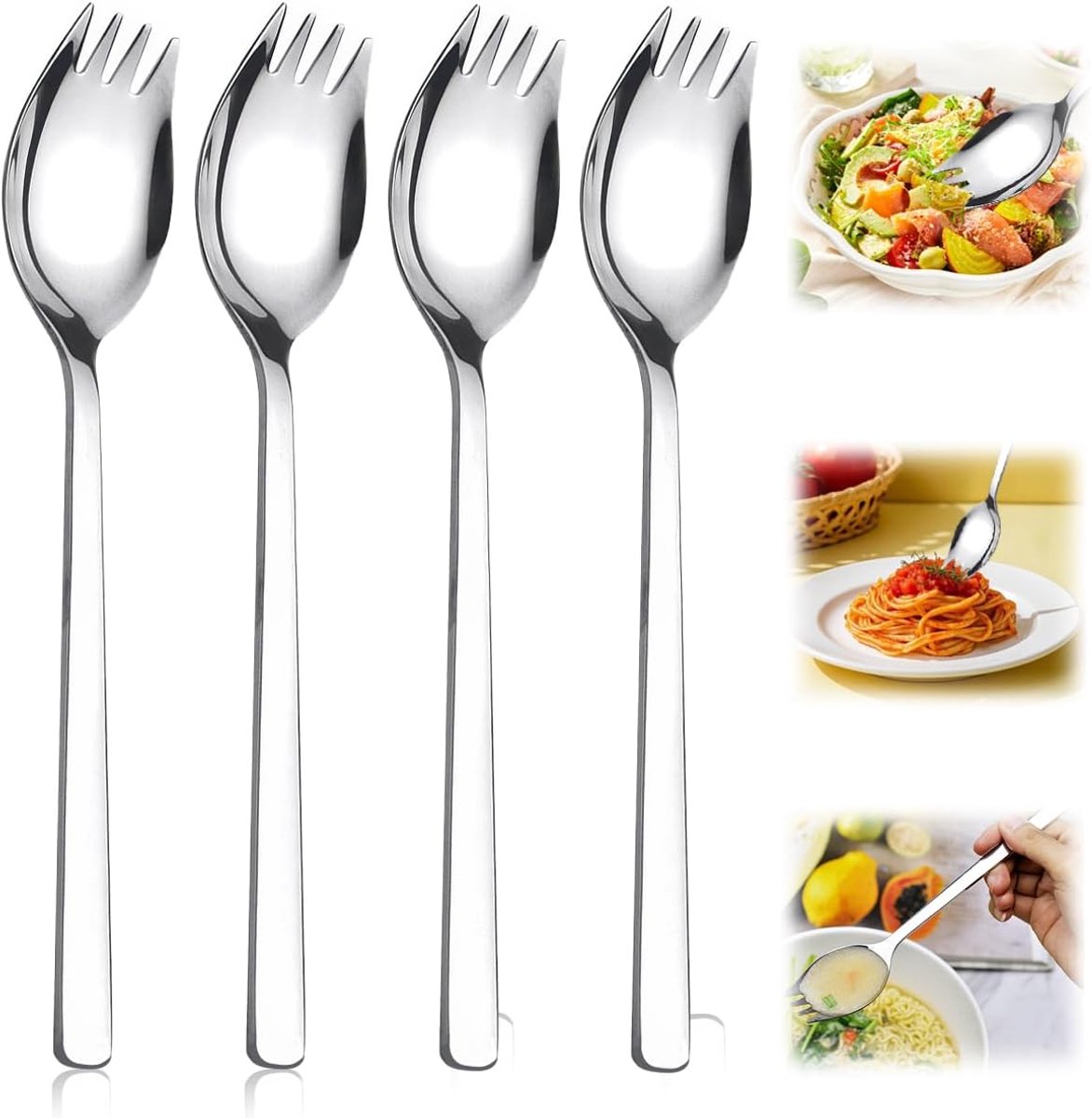 4pcs 18/10 Stainless Steel Sporks, 19x3.5cm 2-in-1 Dinner Fork - ShopVlot