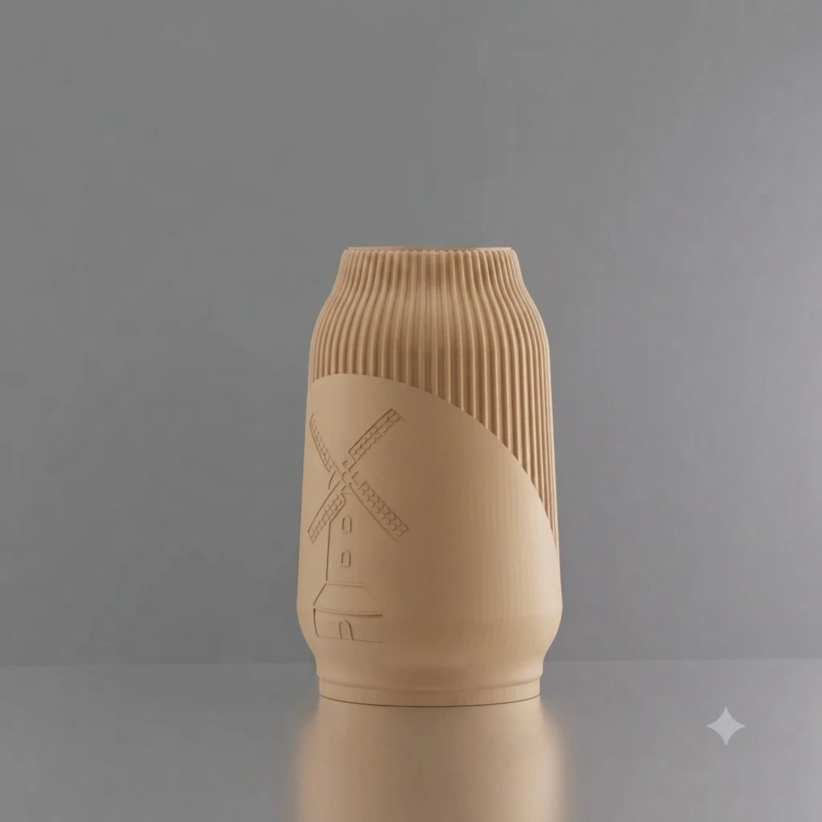 3d-gezellig Miranda met molen - Vaas - Waterdicht - Beige - Maat 25 cm - Kunststof - Modern - Bloemenvaas - 100% gerecycled PLA (bioplastic)