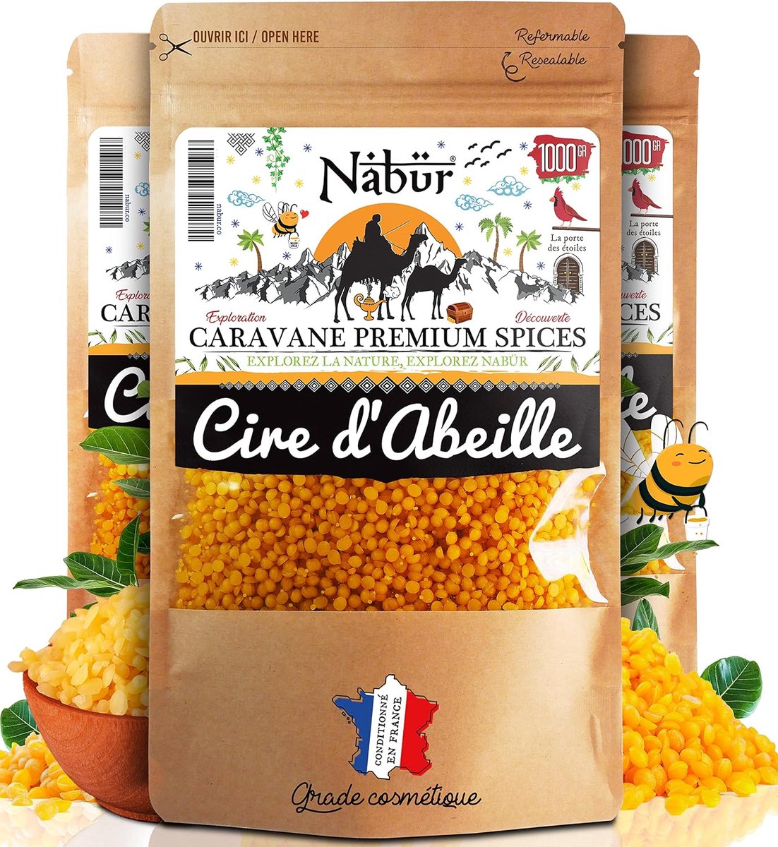Nabür - Beeswax, 1000 g, 100% pure beeswax, pearls, cosmetics, Beewrap, DIY, candle, pencil - ShopVlot