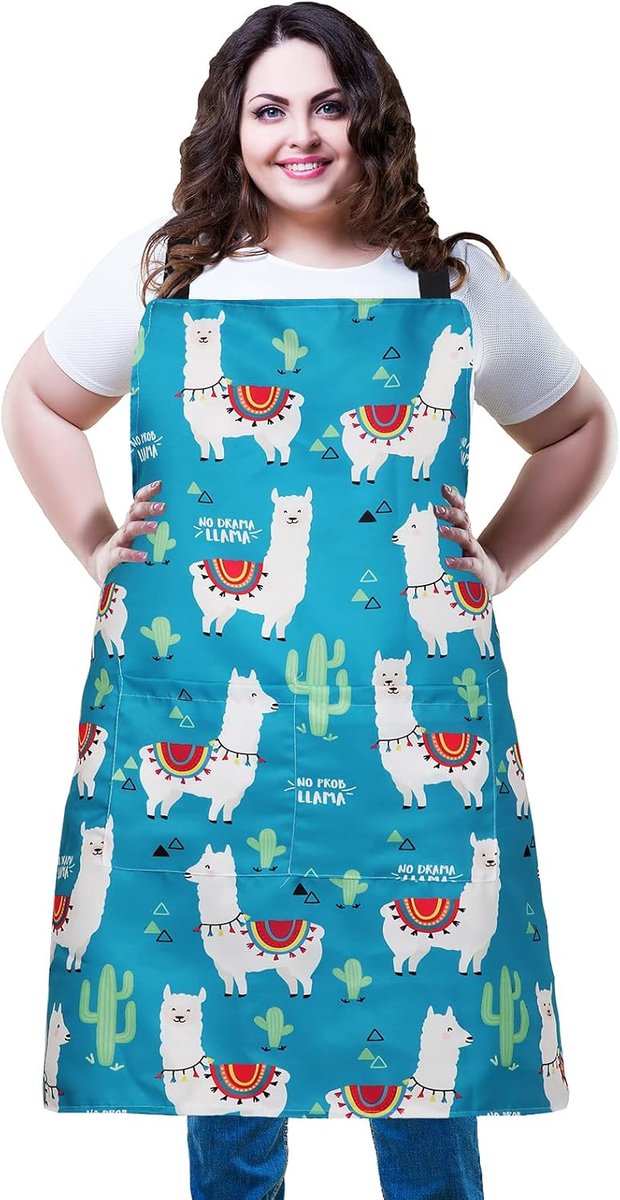 Plus Size Apron Adjustable Waterproof Canvas Extra Large Cooking Apron with 2 Pockets Long Straps Extra Wide for - ShopVlot