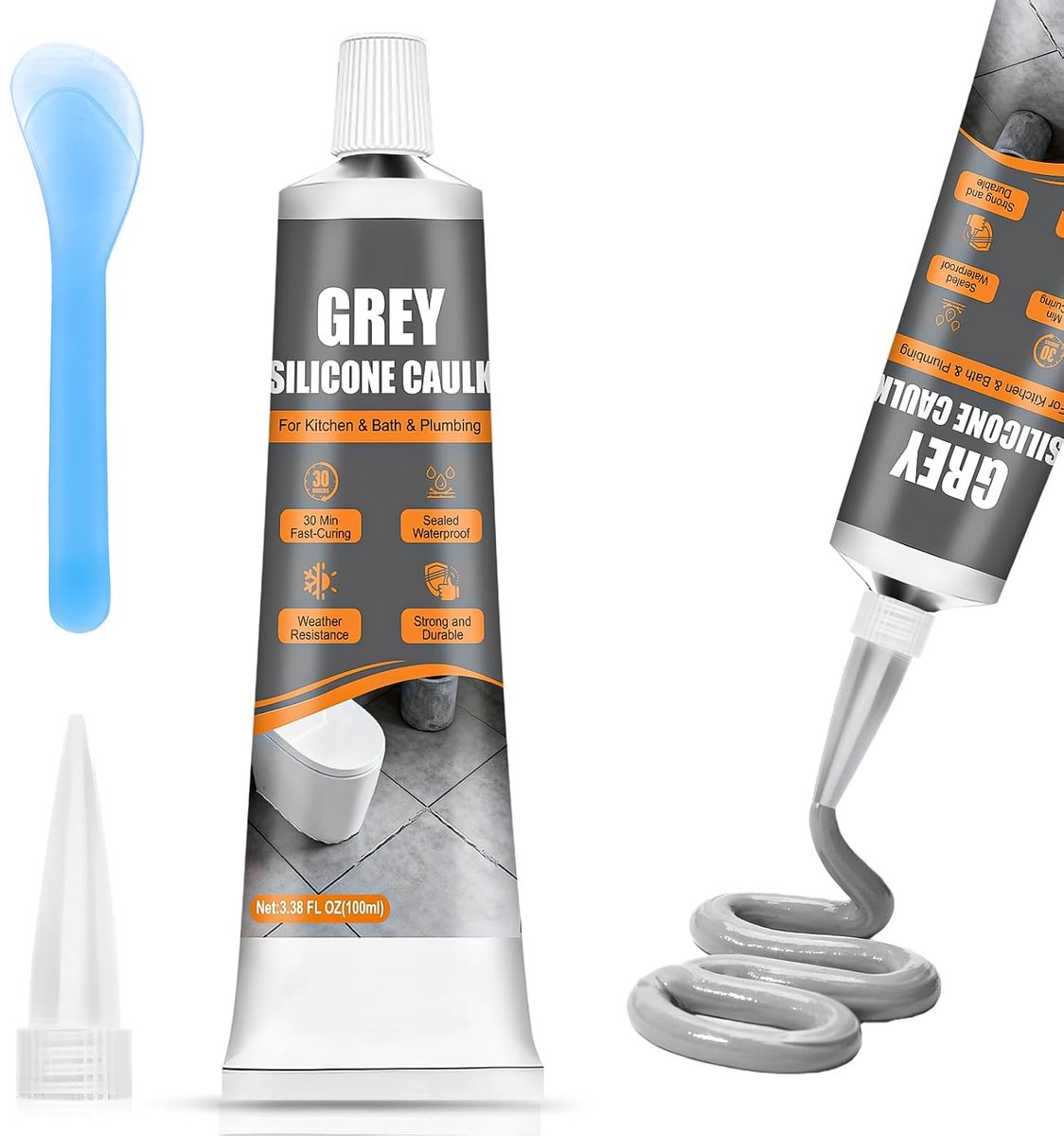 ALLONY Grey Silicone Seal, Sanitary Silicone, Building Silicone, Highly Elastic, Grey Seal for Joints, Bathroom - ShopVlot