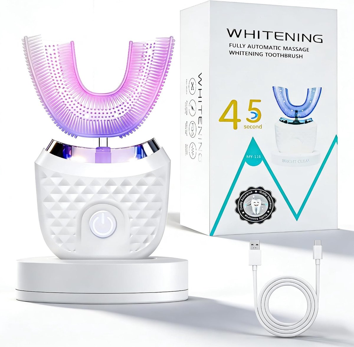 Automatische ultrasone tandenborstel, elektrische sonische tandenborstel met timer, 4 modi, 360° rondom reiniging van - ShopVlot