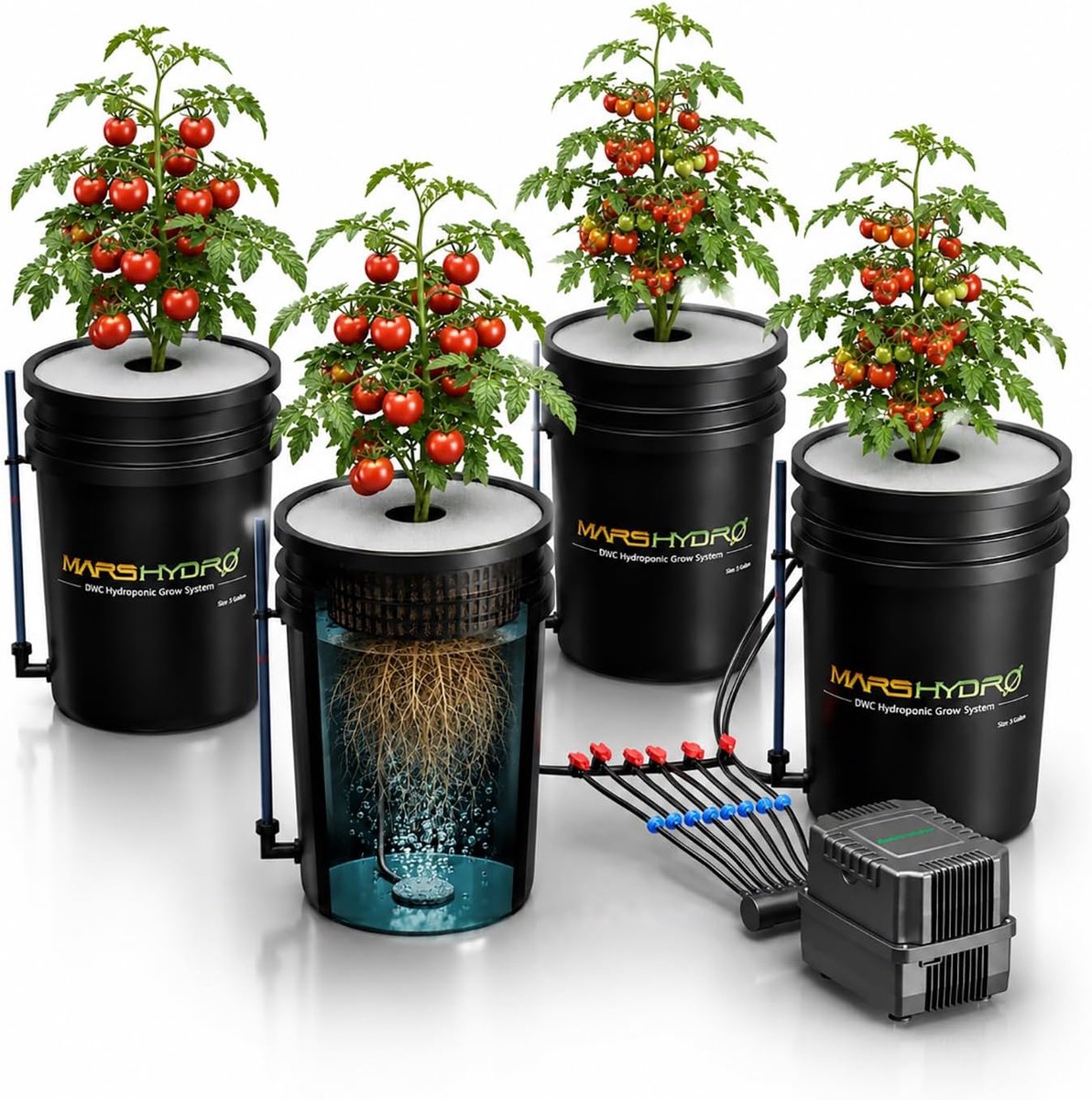 MARS HYDRO DWC 5Gal 4 Buckets with Air Pump & Drip Kit - ShopVlot