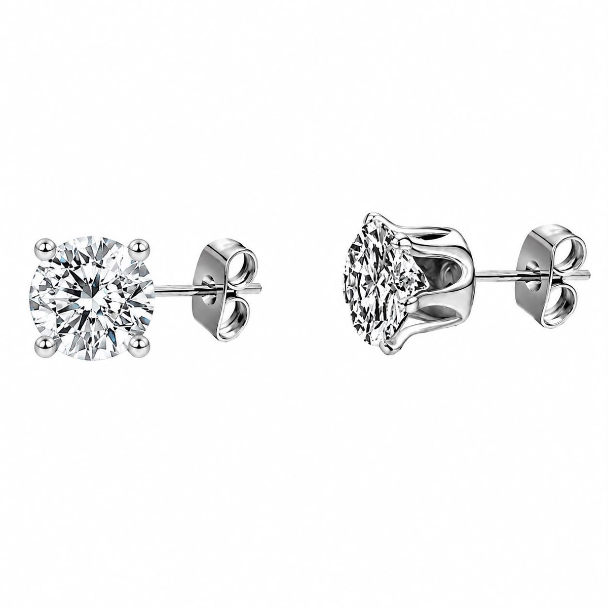 Oorsteker Dames – Zilverkleurige Oorbellen Dames – Heldere Steen 6 mm – 316L Chirurgisch Staal – Solitaire Oorstekers