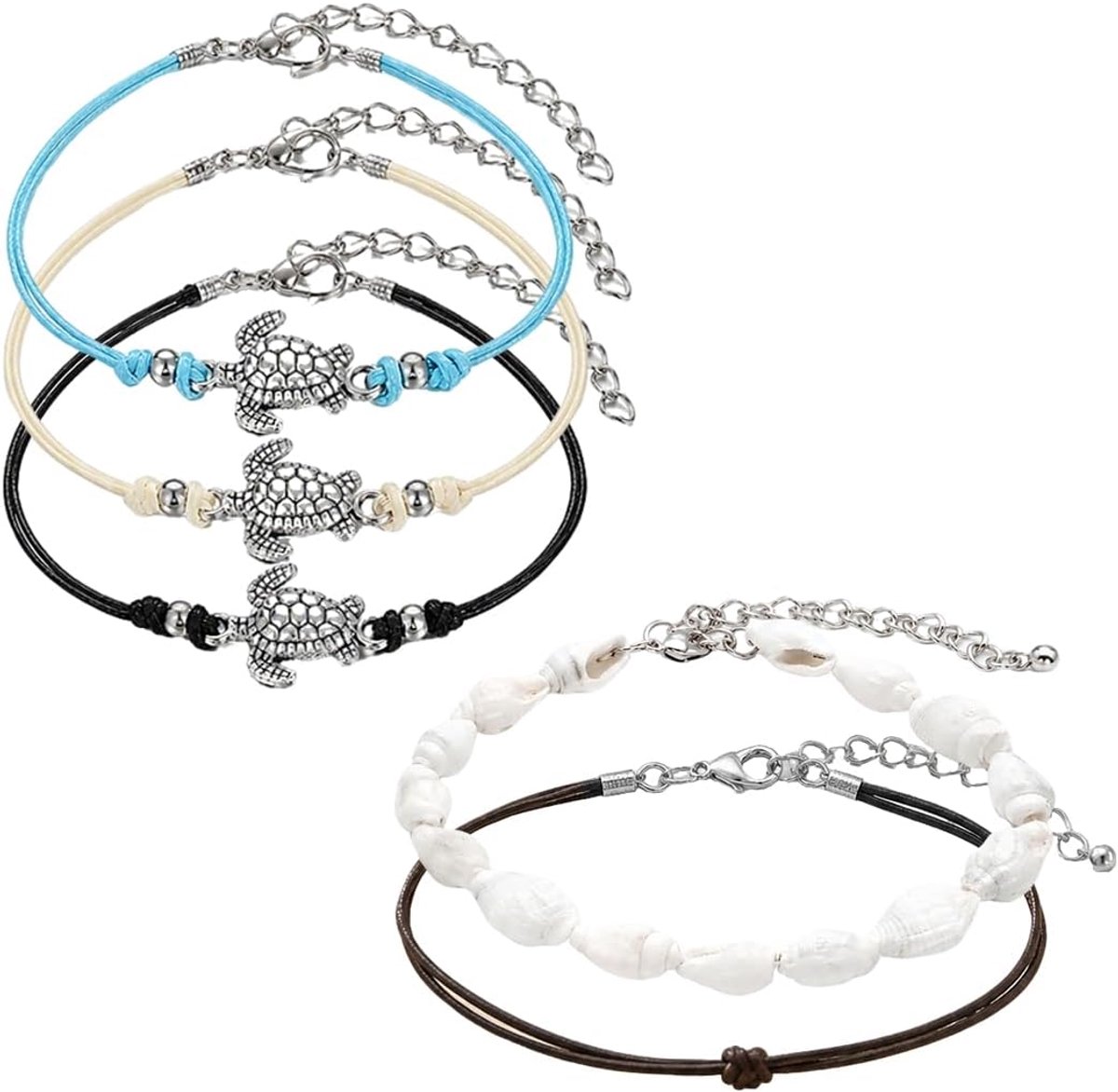 5 stuks enkelbandjes - Boheemse enkelbandjes Schelp Zeeschildpad Parel enkelbandjes Strandaccessoires voor dames en - ShopVlot