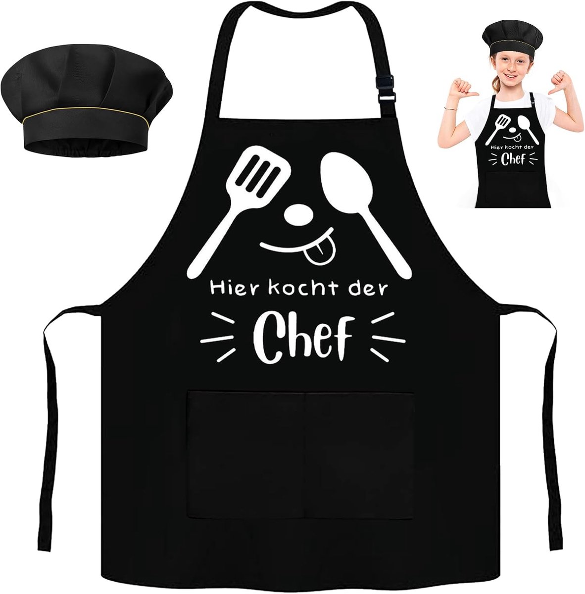 Kitchen Apron for Children, Children's Apron with Children's Chef Hat, Children's Apron Funny Barbecue Apron with 2 - ShopVlot