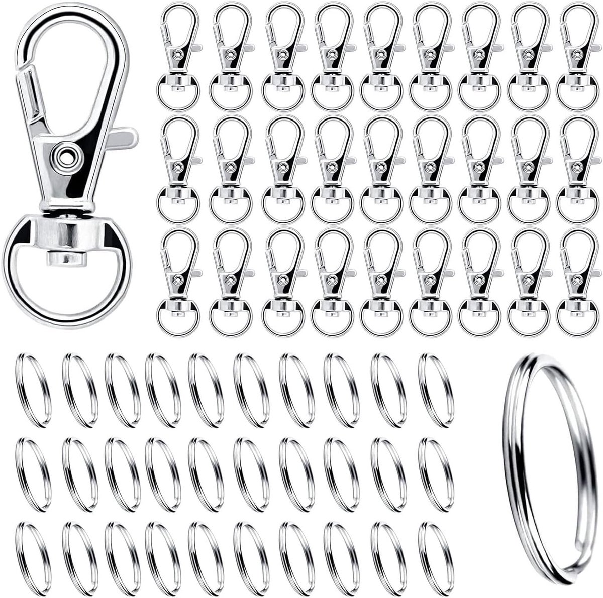 Pack of 200 Carabiner Hooks, Key Rings with Carabiner, Small Carabiner Hooks with Swivel Joint, for Bags, Lanyards - ShopVlot