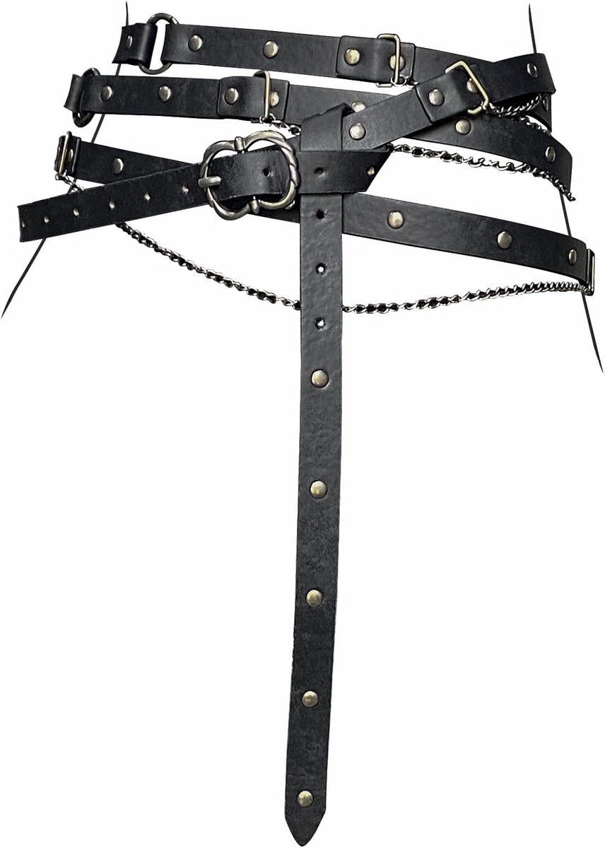 HiiFeuer Medieval DIY Metal Chain Belt Faux Leather, Vintage Adjustable Thin Belt For Women, Retro Skinny Belt For - ShopVlot