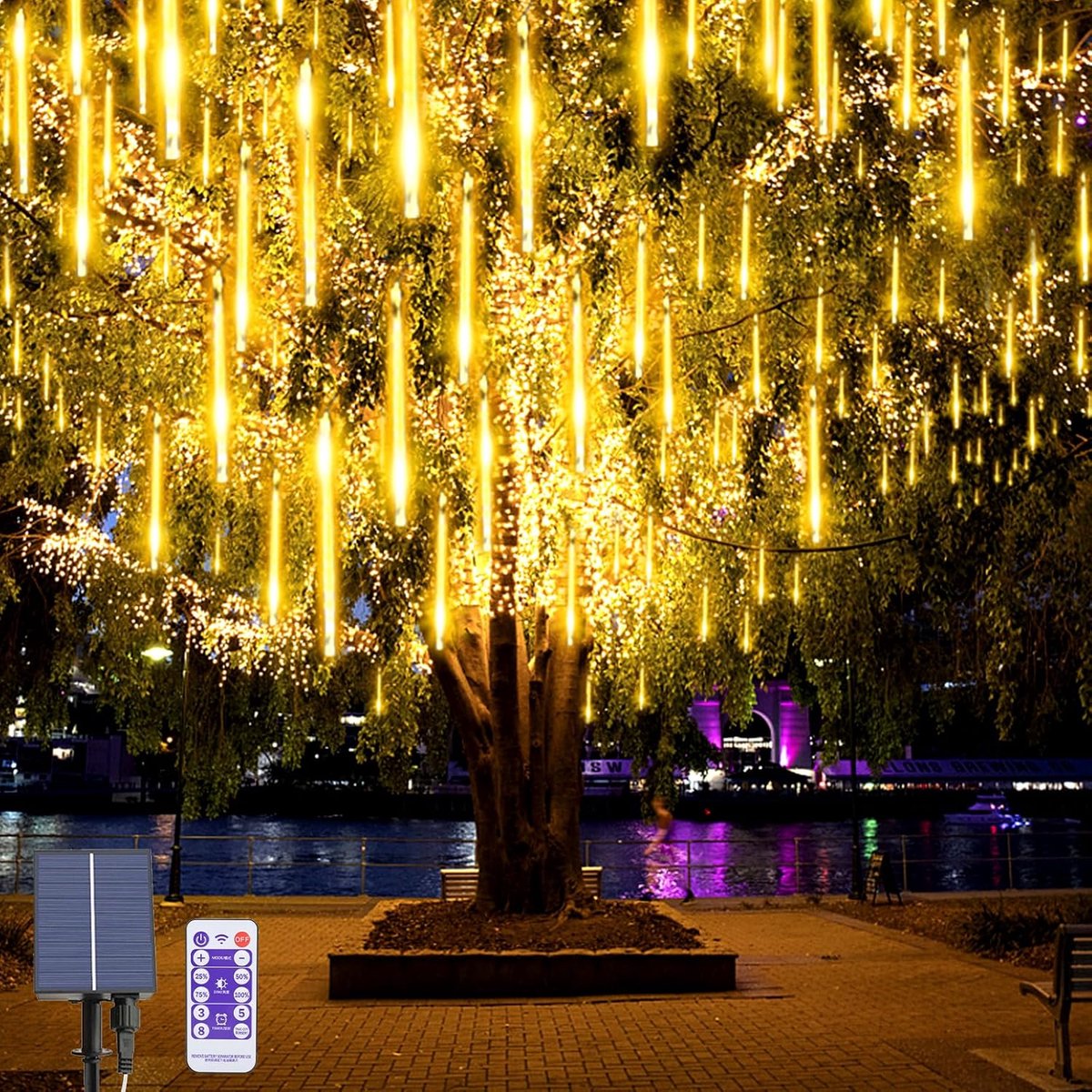 Solar Meteor Shower Lights, 240 LEDs Meteor Christmas Lights, 10 Tubes 30cm Waterproof Solar Falling Christmas Lights - ShopVlot