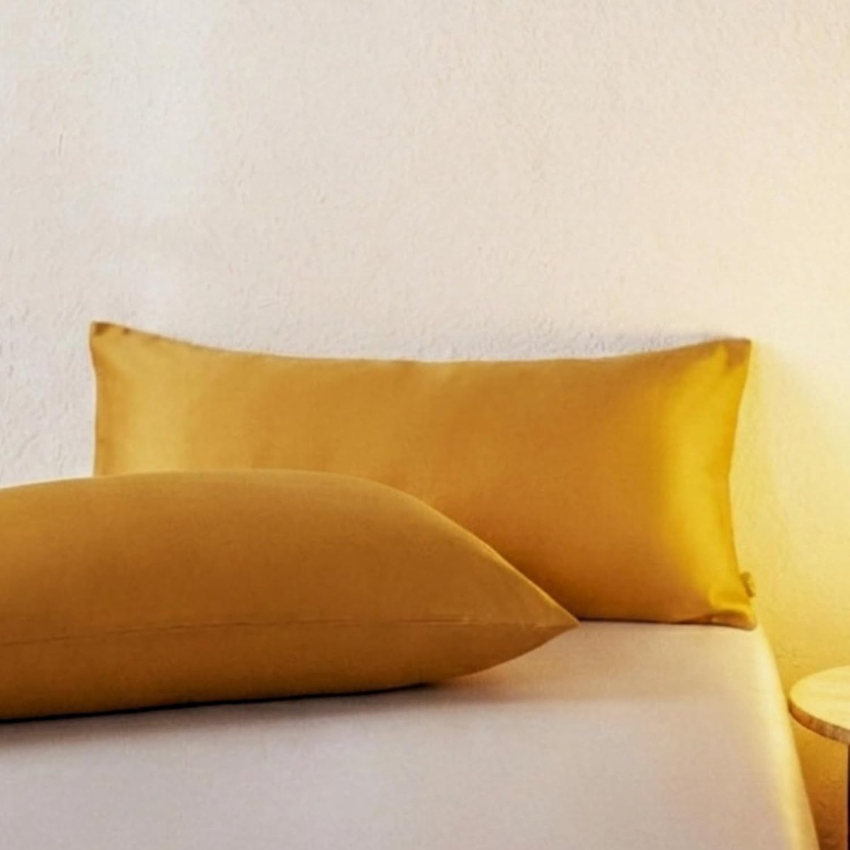 Pack of 2 Cushion Covers, 40 x 80 cm, Yellow, 100% Egyptian Cotton (400TC Mako Satin) with Zip, Silky Soft for Skin - ShopVlot