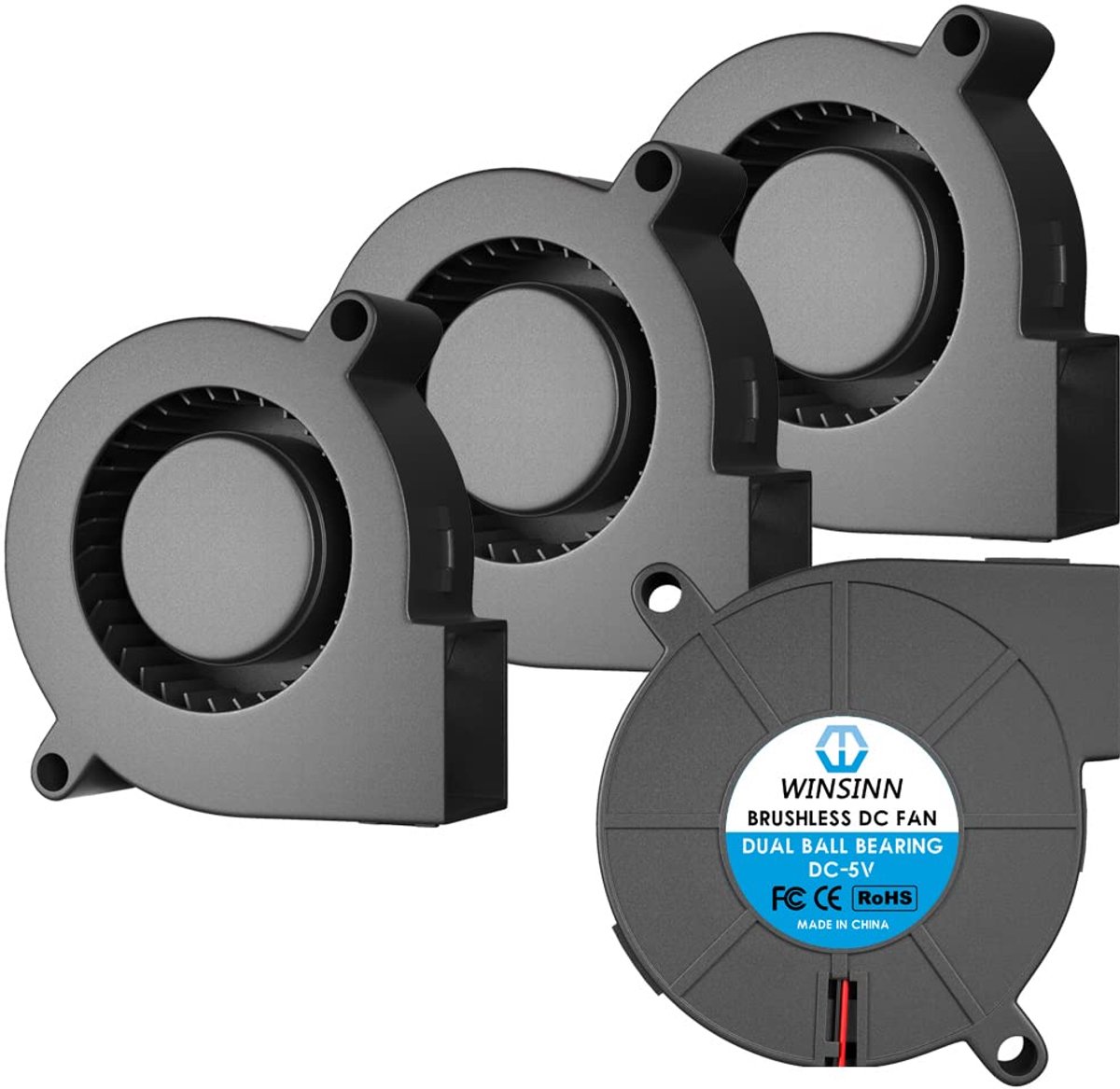 WINSINN 50mm Fan 5V 5015 Double Ball Bearing 50 x 15mm Turbine Brushless - High Speed (Pack of 4 Pieces) - ShopVlot