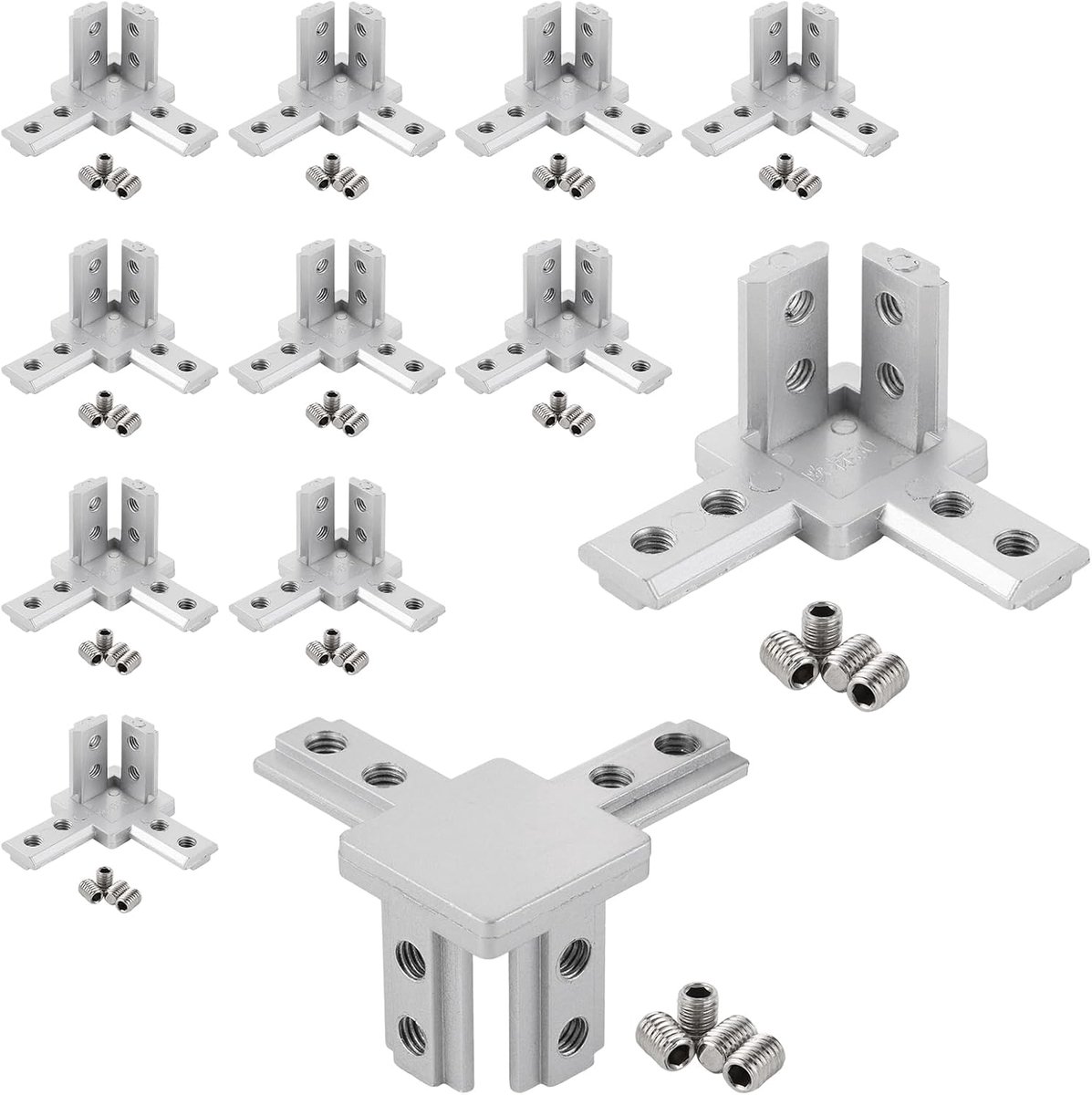 Pack of 12 3 Way Aluminium Profile Connectors for Aluminium Profile 30 x 30, Angle Connector with Screws M6 Groove 5 - ShopVlot