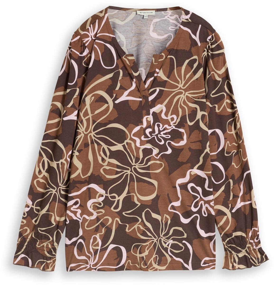 Tom Tailor - Plus Size - Blouse met bloemenpatroon - Maat 54 - brown big flower design