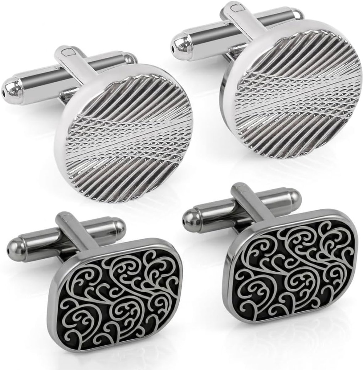 2 Pairs Men's Cufflinks Black and Silver Retro Cufflinks Personalized Cufflinks for Wedding Business Party Elegant - ShopVlot