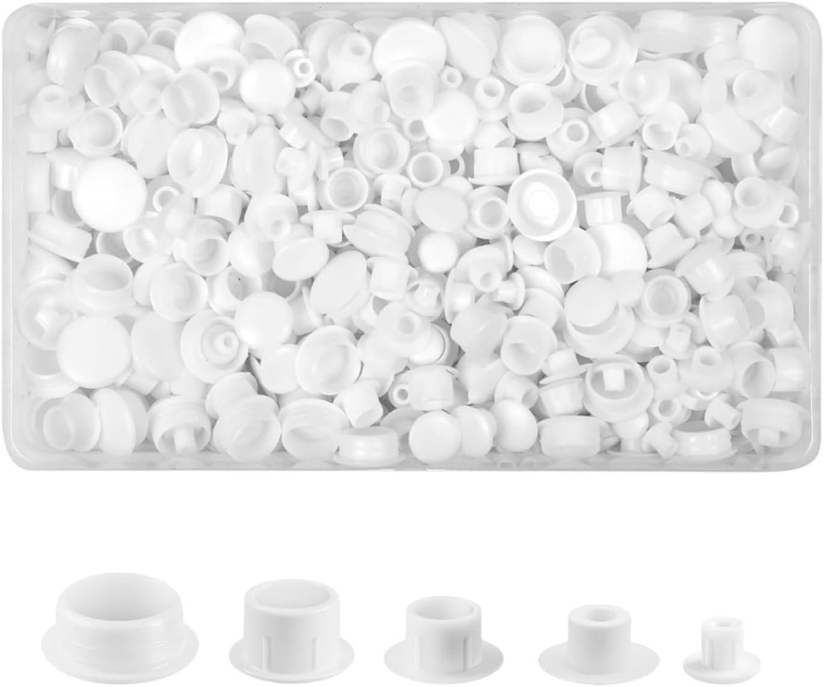 200pcs Drill Hole Stopper 5 Sizes White Plastic Screw Hole Covers with Storage Box for Furniture Cabinets Shelving - ShopVlot